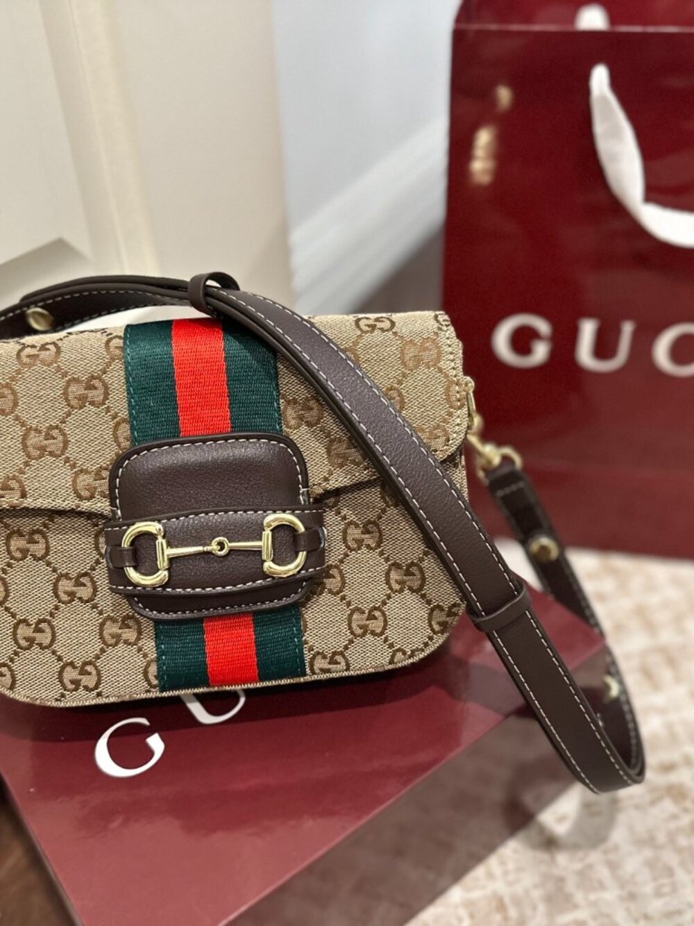 GUCCI Horsebit 1955 Canvas Saddle Bag Shoulder Bag - Picture 6 of 9